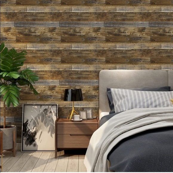 NWT DISTRESSED Wood Plank Wallpaper Peel and Stick Rustic Wood Grain Pattern - Picture 4 of 5